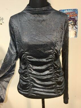 Vintage A Love Story Y2K Metallic Silver Ruched Mock Neck Top